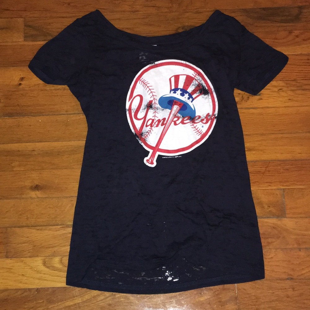 Women’s MLB Yankees Navy Blue Thin T-Shirt